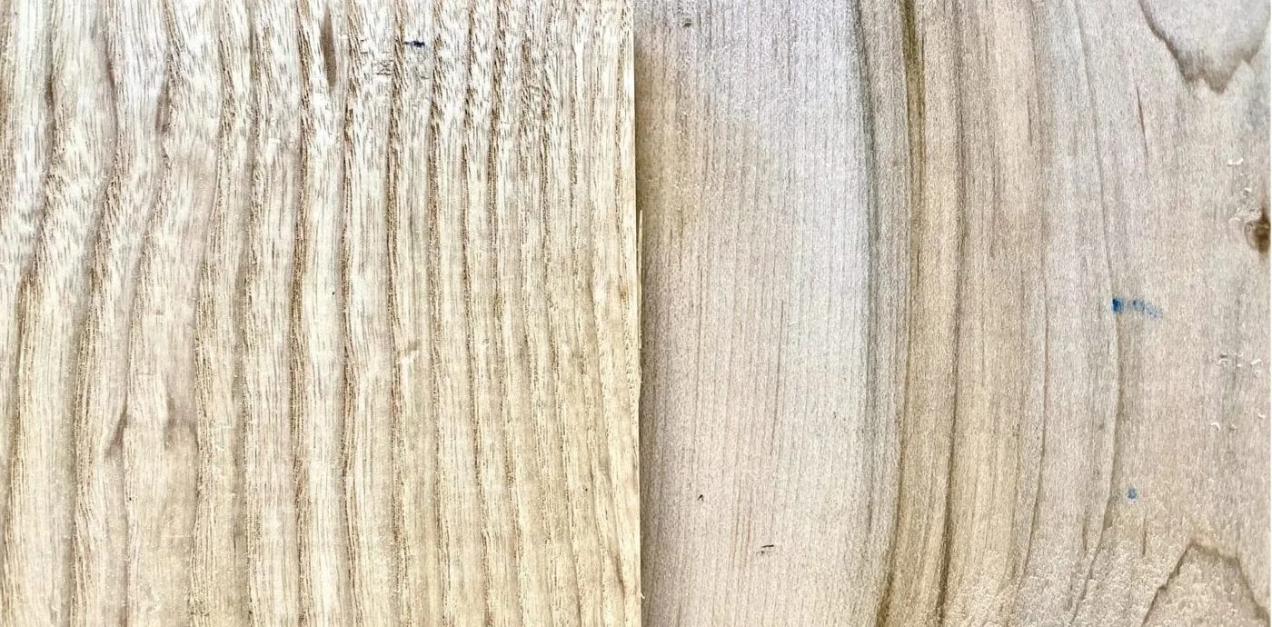 Ash and ambrosia maple boards side by side