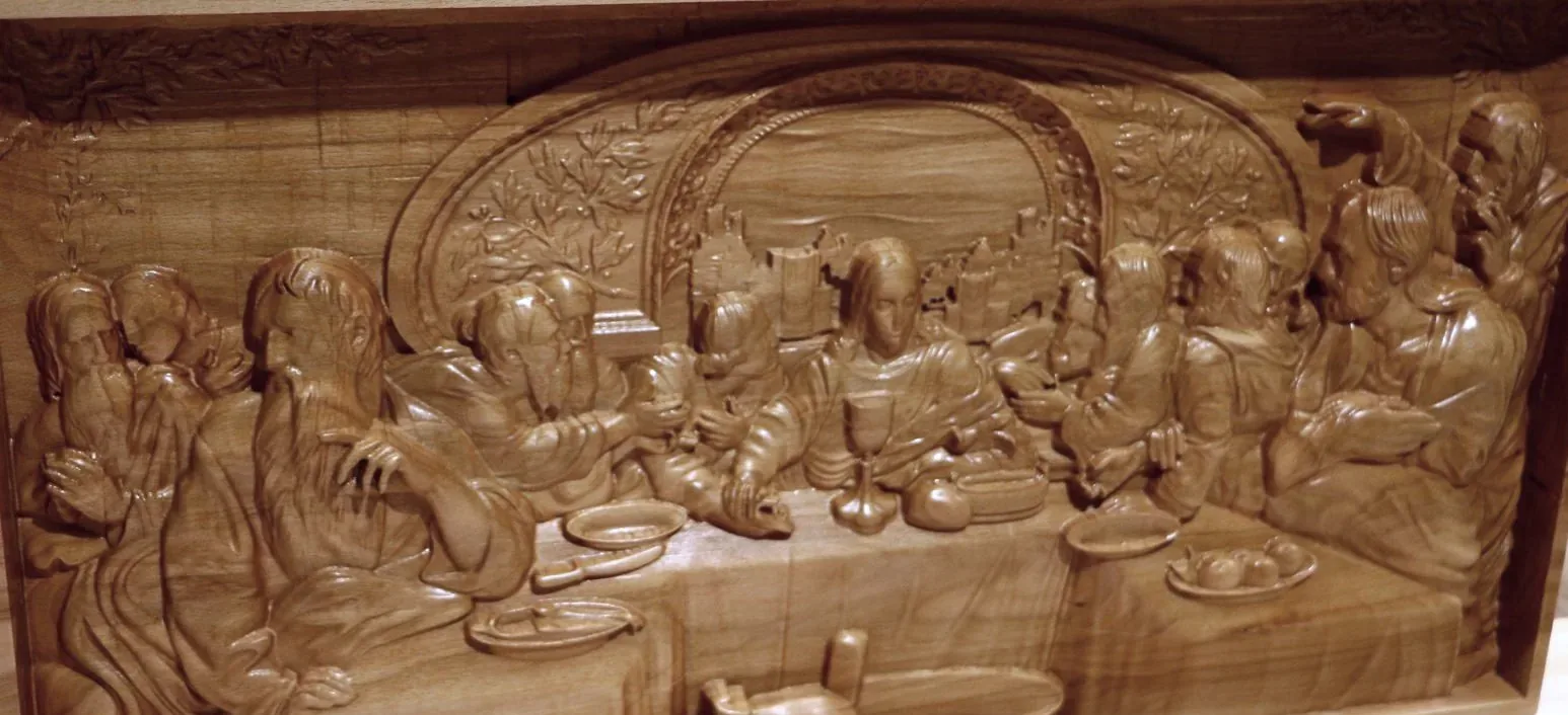 The Last Supper, a multi-level relief carving in wood